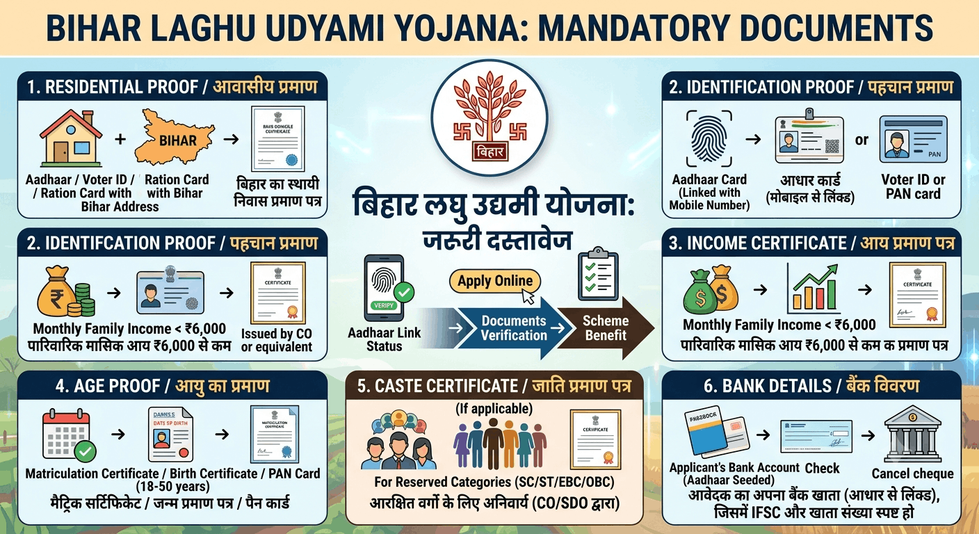 Bihar Laghu Udyami Yojana जरूरी दस्तावेज (Documents)