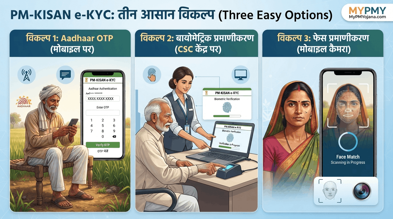 PM Kisan e-KYC के OTP, biometric और face authentication विकल्प