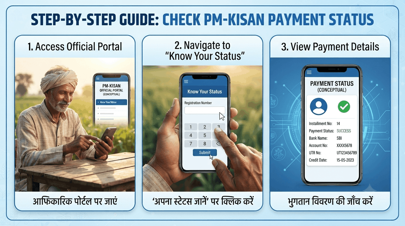 PM Kisan payment status check करने के तीन चरण