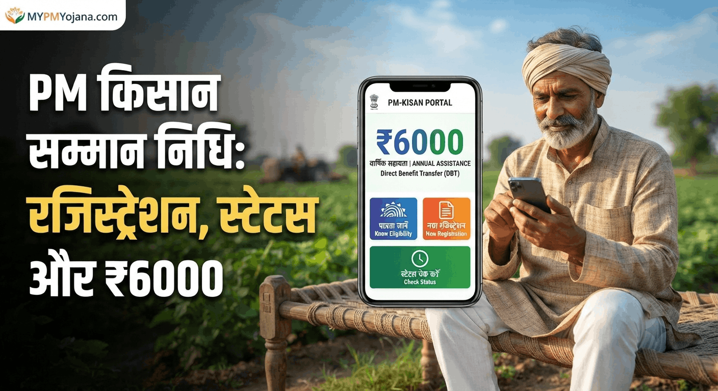 PM Kisan Samman Nidhi Yojana 2026 के बारे में smartphone पर जानकारी देखते भारतीय किसान